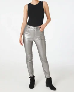 Beschichtete Hose in Silber Janina, High-Waist-KiK Onlineshop Store