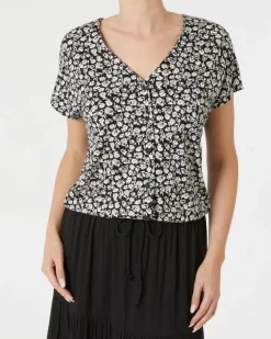 Geblümtes T-Shirt Janina, Knopfleiste-KiK Onlineshop Outlet