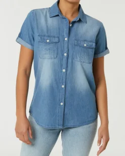 Jeansbluse Kurzarm Janina, Knopfleiste-KiK Onlineshop Flash Sale