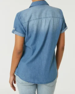 Jeansbluse Kurzarm Janina, Knopfleiste-KiK Onlineshop Flash Sale