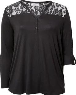 Langarmshirt mit Spitzeneinsatz Y-Ausschnitt-KiK Onlineshop Outlet