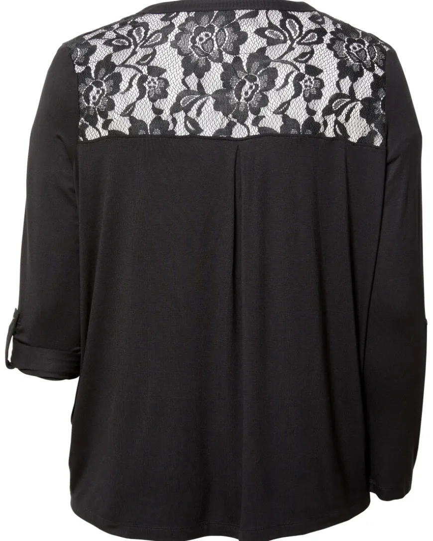 Langarmshirt mit Spitzeneinsatz Y-Ausschnitt-KiK Onlineshop Outlet
