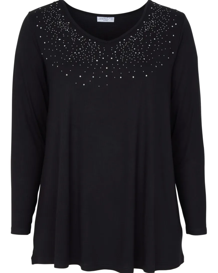 Langarmshirt mit Strasssteinen V-Ausschnitt-KiK Onlineshop Cheap