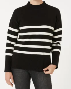 Schwarz-weißer Strickpullover Janina, Stehkragen-KiK Onlineshop Discount