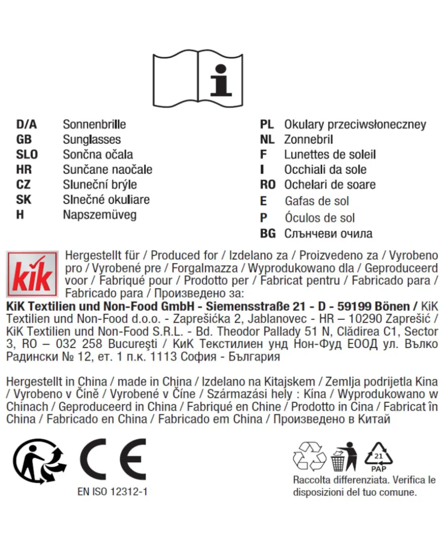 Sonnenbrille verschiedene Ausführungen-KiK Onlineshop Discount