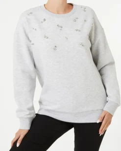 Sweatshirt mit Steinchen Janina, Rundhalsausschnitt-KiK Onlineshop Cheap