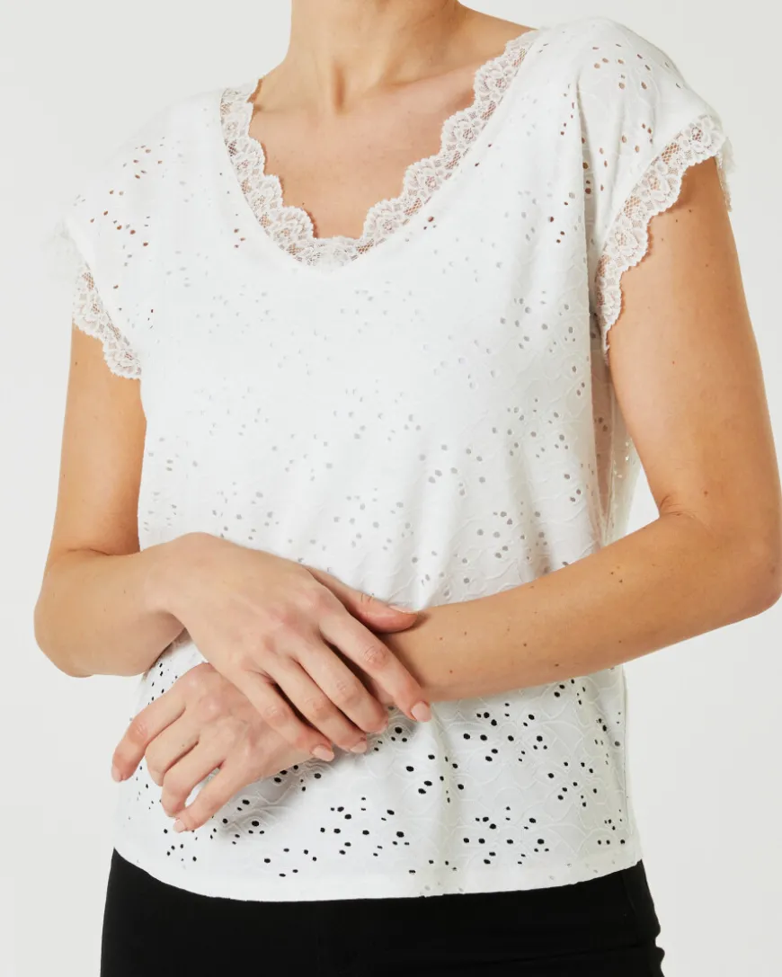 T-Shirt mit Lochmuster Janina, Spitzendetails-KiK Onlineshop New