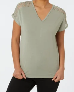 T-Shirt mit Spitze Janina, V-Ausschnitt-KiK Onlineshop Outlet