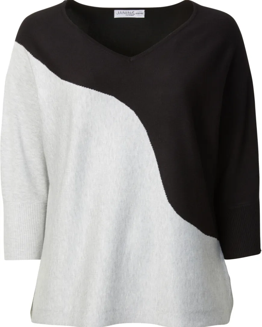 Zweifarbiger Pullover 3/4-Arm-KiK Onlineshop Hot